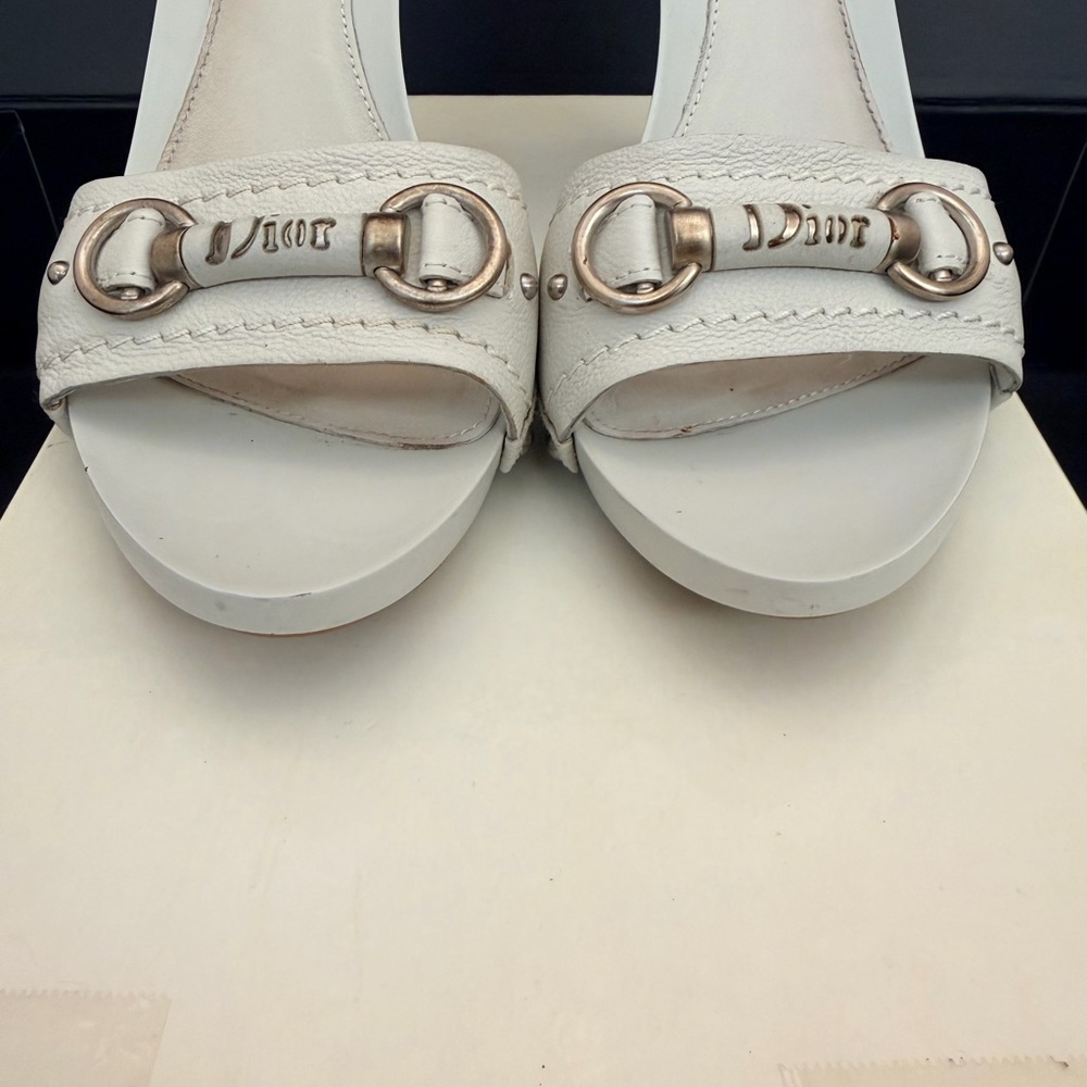 Dior Cream Leather Open-Toe Mule Heels with Signature Hardware - Picture 4 of 7